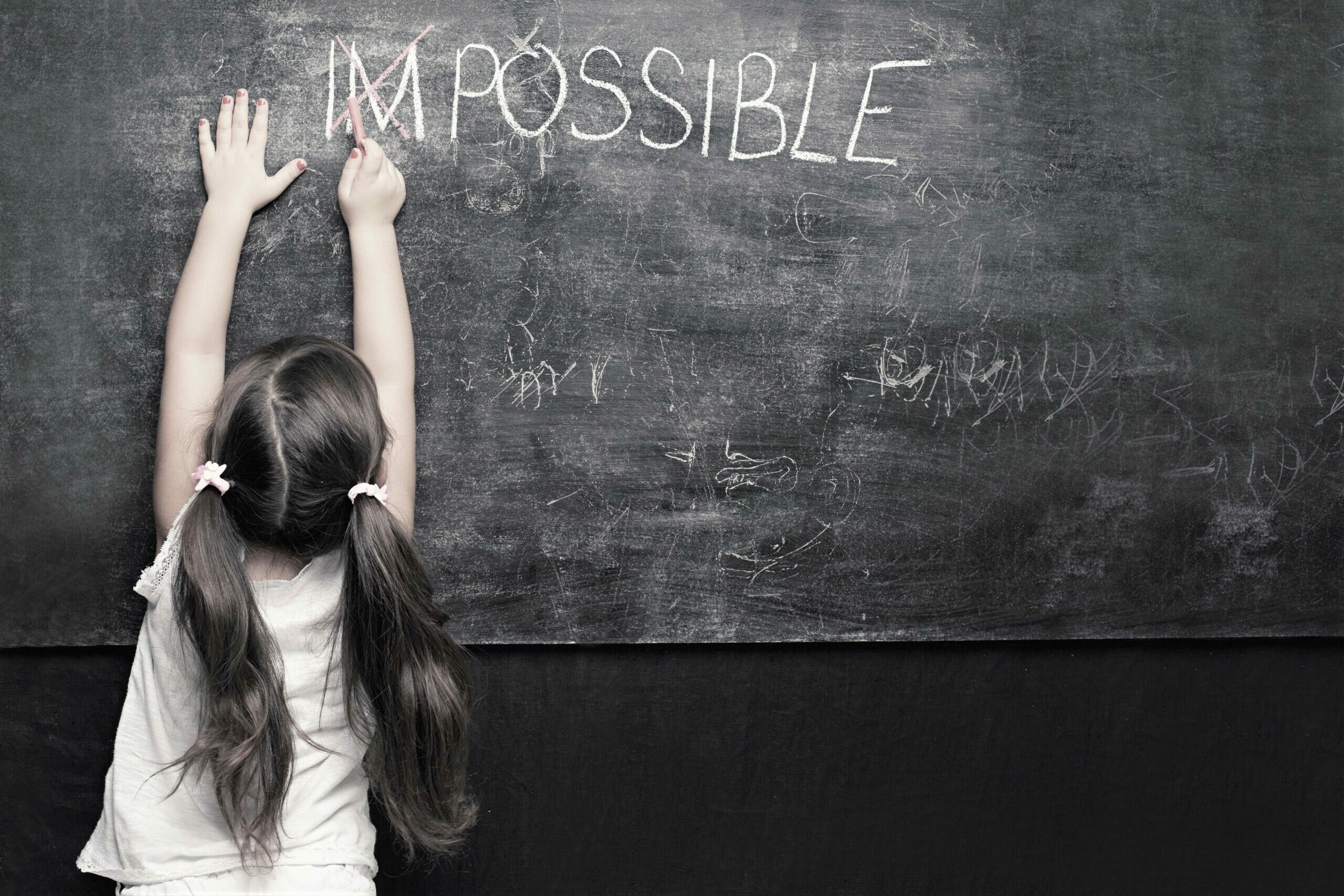 Cute,Little,Girl,Putting,A,Cross,Over,Impossible,On,Blackboard Cute,Little,Girl,Putting,A,Cross,Over,Impossible,On,Blackboard